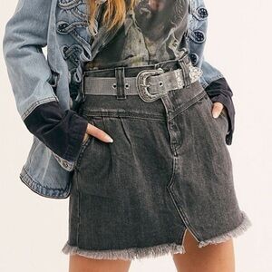 Free People We The Free Sidecar Sanded Black Denim Mini Skirt Size 25